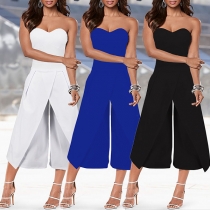 Sexy Strapless High Waist Solid Color Jumpsuit