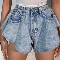 Mode hög midja vidbyxor jeansshorts