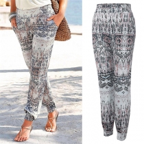 Casual Style Elastic Waist Loose Printed Pants