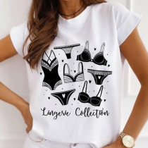 Casual Style Short Sleeve Round Neck Bikini Pattern Loose T-shirt