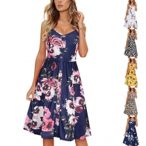 Sexy Backless V-neck Leopard Printed Sling Dress