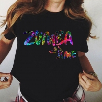 Hip-hop Style Colorful Letters Printed Short Sleeve Round Neck T-shirt