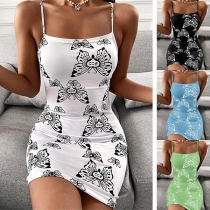 Sexy Backless Butterfly Printed Slim Fit Sling Dress