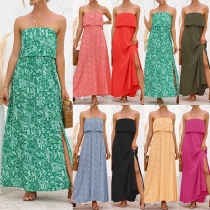 Sexy Strapless High Waist Slit Hem Dress