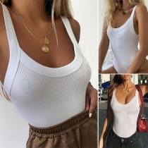 Sexy Backless U-neck Solid Color Sling Bodysuit