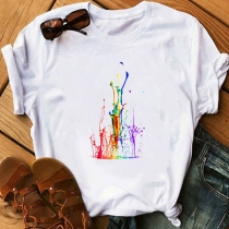 Casual Style Short Sleeve Round Neck Printed Loose T-shirt