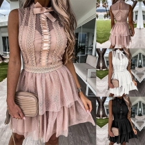 Sweet Style Bow-knot Collar Gauze Spliced Sleeveless Dress