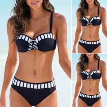 Sexig kontrastfärg Push-up Bikini Set med låg midja