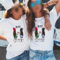 Cute Besties Printed Short Sleeve Round Neck T-shirt