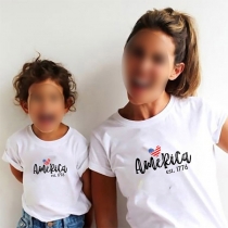 Casual Style Kortärmad rundhalsad bokstäver tryckt förälder-barn T-shirt