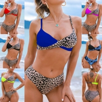 Sexy Low-waist Contrast Color Leopard Printed Bikini Set