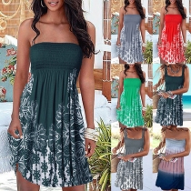 Sexy Strapless High Waist Printed Dress