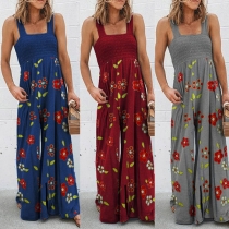 Sexy Backless Square Collar High Waist Printed Sling Jumpsuit