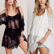 Sexy Off-shoulder 4 Sleeve See-through Gauze Sling Bikini Smock