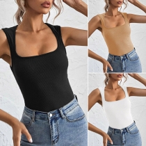 Simple Style Sleeveless U-neck Solid Color Slim Fit T-shirt