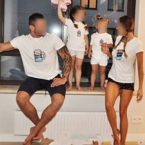 Söt tecknad tryckt kortärmad rund hals T-shirt förälder-barn