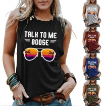 Fashion Letters Printed Sleeveless Round Neck Loose Tank Top