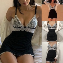 Sexy Backless V-neck Lace Spliced Slim Fit Sling Dress