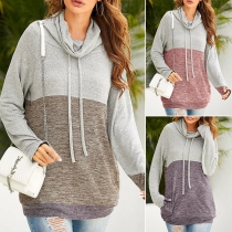 Fashion Contrast Color Long Sleeve Cowl Neck Sweatshirt