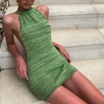 Sexy Backless Solid Color Slim Fit Halter Dress