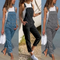 Casual Style High Waist Denimoverall med avslappnad passform