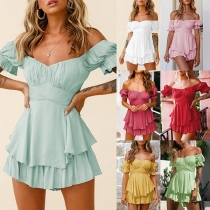 Sexy Off-shoulder Boat Neck Short Sleeve High Waist Romper
