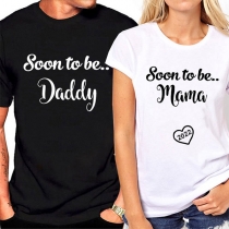Casual Style Letters Printed Short Sleeve Round Neck Couple T-shirt