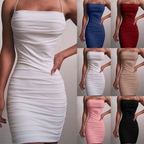 Sexy Backless Solid Color Slim Fit Sling Dress