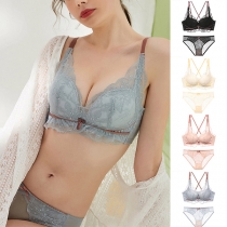 Sexy Backless Low-waist Push-up Lace Spliced Bra Set