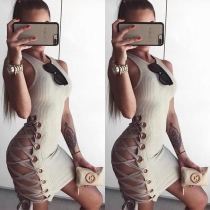 Sexy Side Hollow Out Sleeveless Round Neck Solid Color Slim Fit Dress