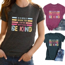 Casual Style Colorful Letters Printed Short Sleeve Round Neck T-shirt