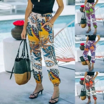 Casual Style High Waist Printed Loose Pants