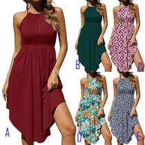Sexy Backless High Waist Irregular Hem Solid Color Sling Dress