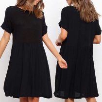 Fashion Solid Color Short Sleeve Round Neck Loose Dress