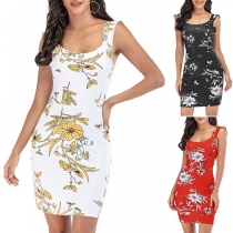 Sexy Backless Slim Fit Sling Printed Dress