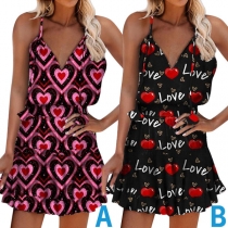 Sexy Backless V-neck Heart Printed Sling Dress