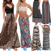 Bohemian Style High Waist Leopard Printed Maxi Dress