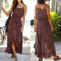 Sexy Backless High-low Hem Sing Printed Drss