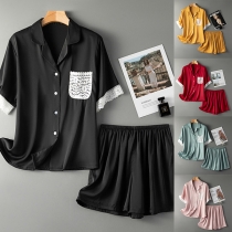 Fashion Solid Color Lace Spliced Top + Shorts Nightwear Two-piece Set