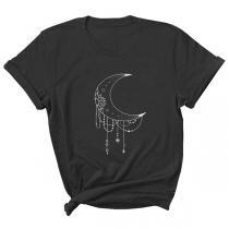 Casual Style Crescent Pattern Short Sleeve Round Neck T-shirt