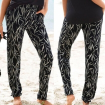 Casual Style High Waist Printed Loose Pants