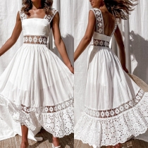 Sexy Hollow Out Lace Spliced Backless High Waist Sling Dress