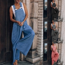Casual Style High Waist Wide-leg Overalls Jumpsuit