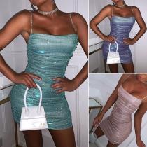 Sexy Backless Slim Fit Shinning Rhhinestone Sling Party Dress