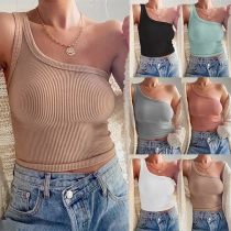 Sexy One-shoulder Sleeveless Solid Color Slim Fit Tank Top