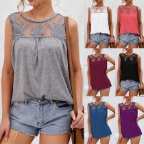 Fashion Sleeveless Round Neck See-through Gauze Spliced Top