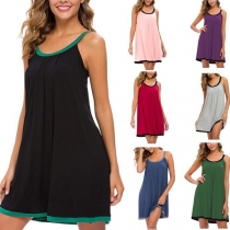 Sexy Off-shoulder Contrast Color Loose Sling Dress