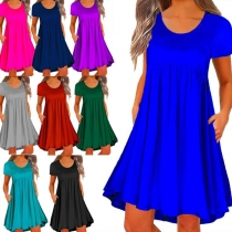 Simple Style Short Sleeve Round Neck Solid Color Dress