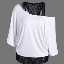 Mode Dolman Sleeve Spets Splits Mock Tvådelad T-shirt