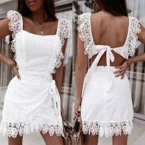 Sexy Backless Square Collar Lace-up Slim Fit Sling Dress